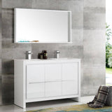 Fresca FVN8148WH-D Allier 48" White Modern Double Sink Bathroom Vanity with Mirror