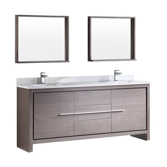 Fresca FVN8172GO Allier 72" Gray Oak Modern Double Sink Bathroom Vanity with Mirror