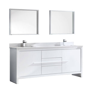 Fresca FVN8172WH Allier 72" White Modern Double Sink Bathroom Vanity with Mirror