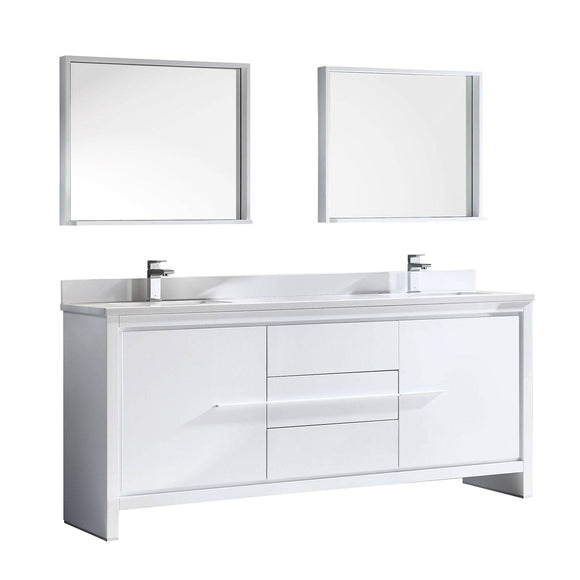 Fresca FVN8172WH Allier 72" White Modern Double Sink Bathroom Vanity with Mirror