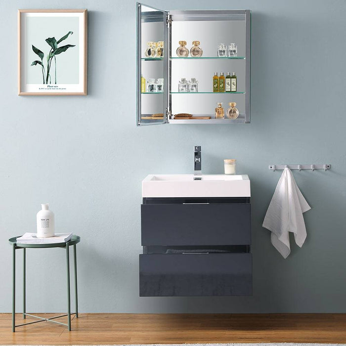 Fresca FVN8324GG Valencia 24" Dark Slate Gray Wall Hung Modern Bathroom Vanity with Medicine Cabinet