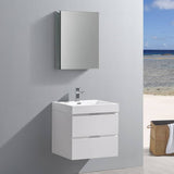 Fresca FVN8324WH Valencia 24" Glossy White Wall Hung Modern Bathroom Vanity with Medicine Cabinet