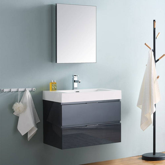 Fresca FVN8330GG Valencia 30" Dark Slate Gray Wall Hung Modern Bathroom Vanity with Medicine Cabinet
