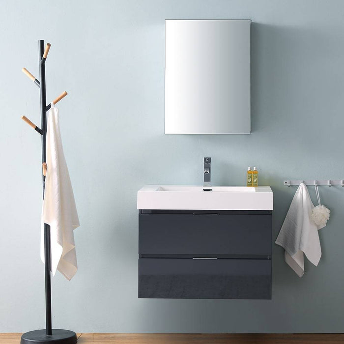 Fresca FVN8330GG Valencia 30" Dark Slate Gray Wall Hung Modern Bathroom Vanity with Medicine Cabinet