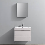 Fresca FVN8330WH Valencia 30" Glossy White Wall Hung Modern Bathroom Vanity with Medicine Cabinet