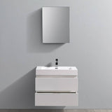 Fresca FVN8330WH Valencia 30" Glossy White Wall Hung Modern Bathroom Vanity with Medicine Cabinet