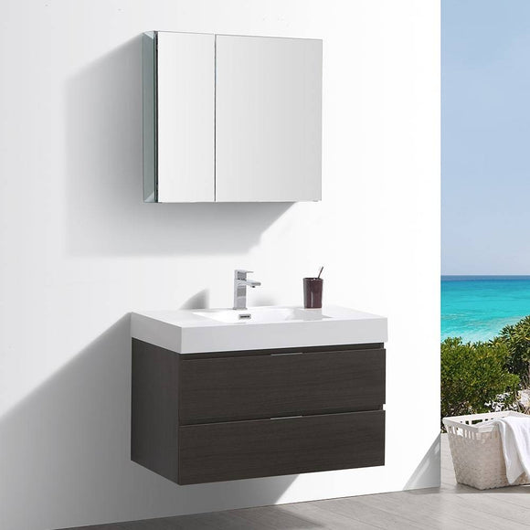 Fresca FVN8336GO Valencia 36" Gray Oak Wall Hung Modern Bathroom Vanity with Medicine Cabinet