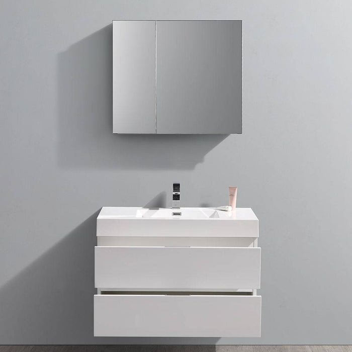 Fresca FVN8336WH Valencia 36" Glossy White Wall Hung Modern Bathroom Vanity with Medicine Cabinet