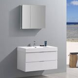 Fresca FVN8342WH Valencia 40" Glossy White Wall Hung Modern Bathroom Vanity with Medicine Cabinet