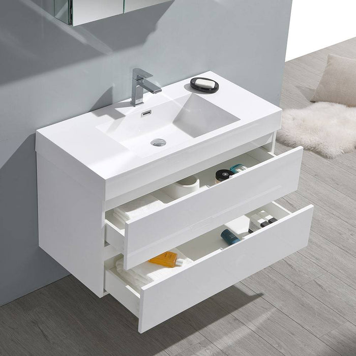 Fresca FVN8342WH Valencia 40" Glossy White Wall Hung Modern Bathroom Vanity with Medicine Cabinet