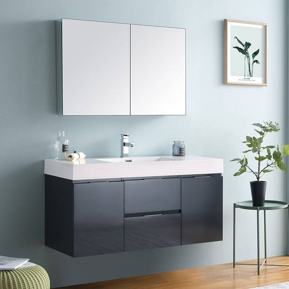 Fresca FVN8348GG Valencia 48" Dark Slate Gray Wall Hung Modern Bathroom Vanity with Medicine Cabinet