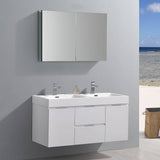 Fresca FVN8348WH-D Valencia 48" Glossy White Wall Hung Double Sink Modern Bathroom Vanity with Medicine Cabinet