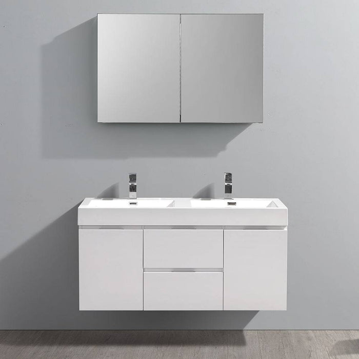 Fresca FVN8348WH-D Valencia 48" Glossy White Wall Hung Double Sink Modern Bathroom Vanity with Medicine Cabinet