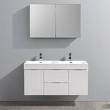 Fresca FVN8348WH-D Valencia 48" Glossy White Wall Hung Double Sink Modern Bathroom Vanity with Medicine Cabinet