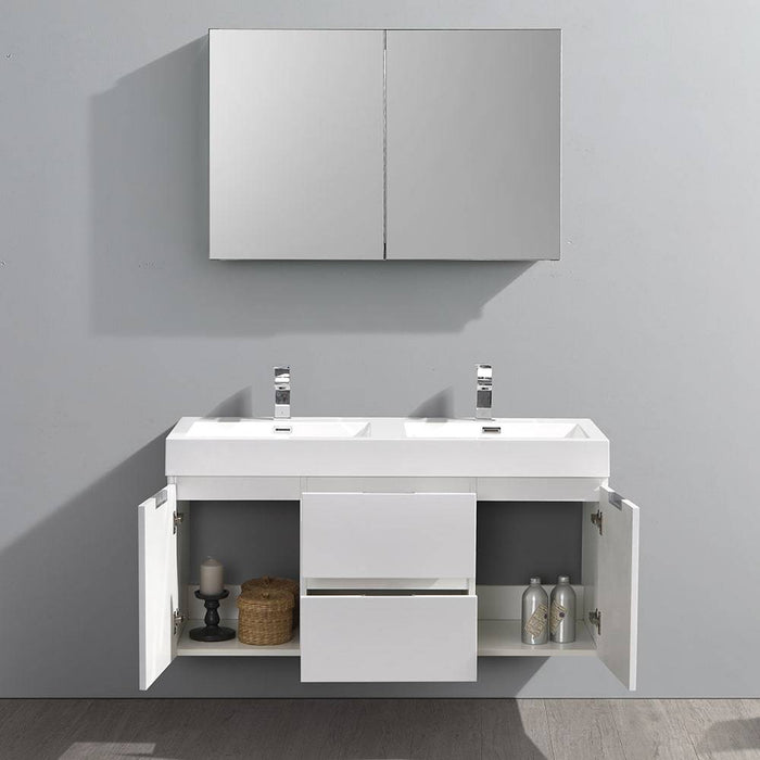 Fresca FVN8348WH-D Valencia 48" Glossy White Wall Hung Double Sink Modern Bathroom Vanity with Medicine Cabinet