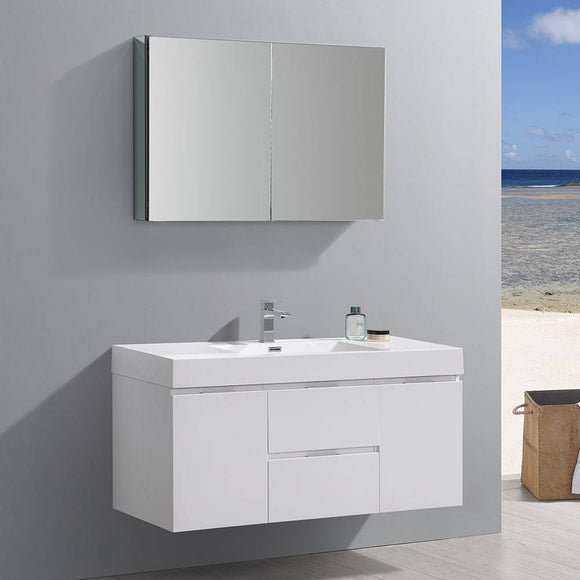 Fresca FVN8348WH Valencia 48" Glossy White Wall Hung Modern Bathroom Vanity with Medicine Cabinet