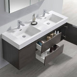 Fresca FVN8360GO-D Valencia 60" Gray Oak Wall Hung Double Sink Modern Bathroom Vanity with Medicine Cabinet