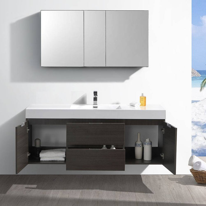 Fresca FVN8360GO Valencia 60" Gray Oak Wall Hung Modern Bathroom Vanity with Medicine Cabinet