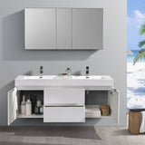 Fresca FVN8360WH-D Valencia 60" Glossy White Wall Hung Double Sink Modern Bathroom Vanity with Medicine Cabinet