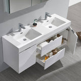 Fresca FVN8360WH-D Valencia 60" Glossy White Wall Hung Double Sink Modern Bathroom Vanity with Medicine Cabinet