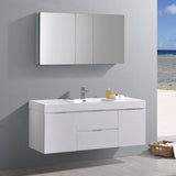 Fresca FVN8360WH Valencia 60" Glossy White Wall Hung Modern Bathroom Vanity with Medicine Cabinet