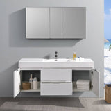 Fresca FVN8360WH Valencia 60" Glossy White Wall Hung Modern Bathroom Vanity with Medicine Cabinet