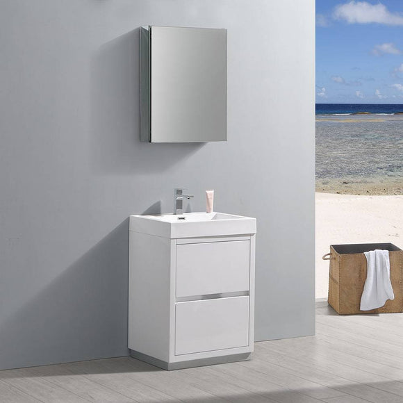 Fresca FVN8424WH Valencia 24" Glossy White Free Standing Modern Bathroom Vanity with Medicine Cabinet