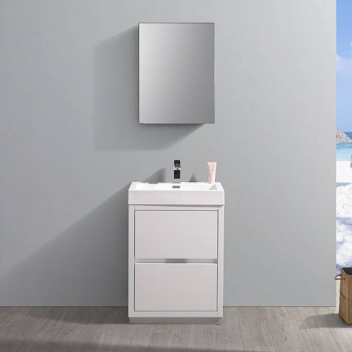Fresca FVN8424WH Valencia 24" Glossy White Free Standing Modern Bathroom Vanity with Medicine Cabinet
