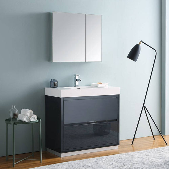 Fresca FVN8436GG Valencia 36" Dark Slate Gray Free Standing Modern Bathroom Vanity with Medicine Cabinet