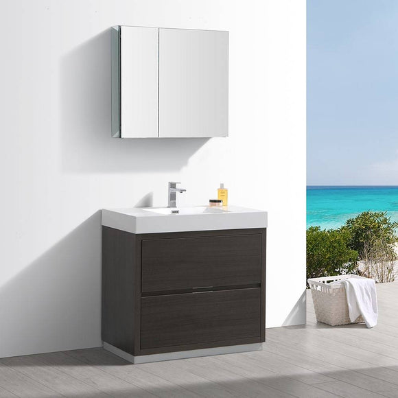 Fresca FVN8436GO Valencia 36" Gray Oak Free Standing Modern Bathroom Vanity with Medicine Cabinet