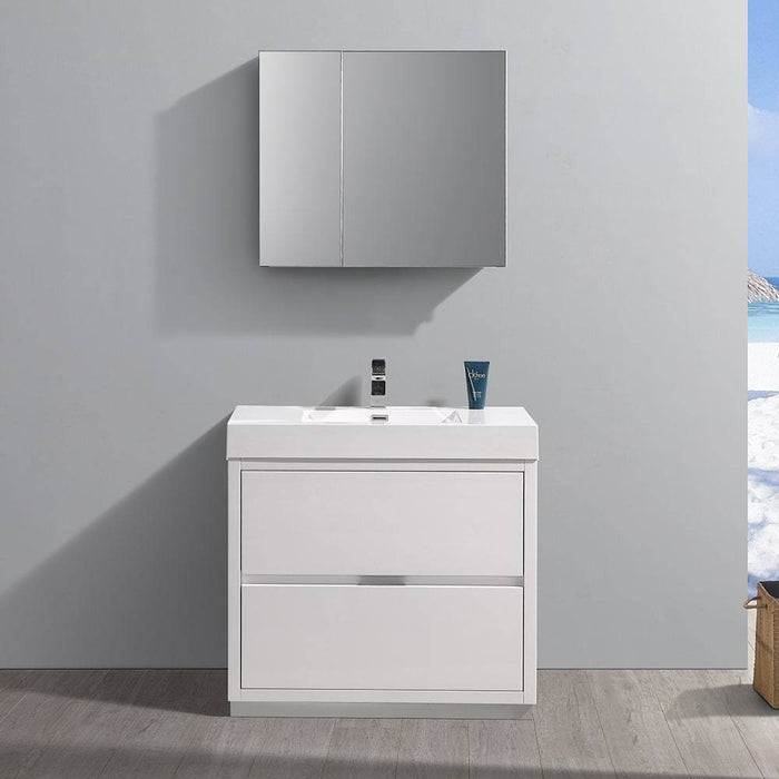 Fresca FVN8436WH Valencia 36" Glossy White Free Standing Modern Bathroom Vanity with Medicine Cabinet