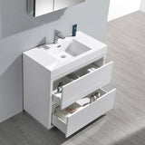 Fresca FVN8436WH Valencia 36" Glossy White Free Standing Modern Bathroom Vanity with Medicine Cabinet