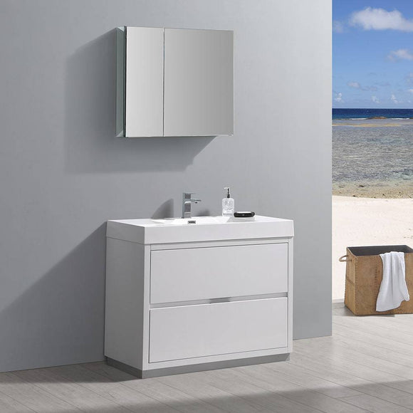 Fresca FVN8442WH Valencia 40" Glossy White Free Standing Modern Bathroom Vanity with Medicine Cabinet