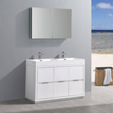 Fresca FVN8448WH-D Valencia 48" Glossy White Free Standing Double Sink Modern Bathroom Vanity with Medicine Cabinet