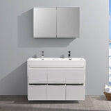 Fresca FVN8448WH-D Valencia 48" Glossy White Free Standing Double Sink Modern Bathroom Vanity with Medicine Cabinet