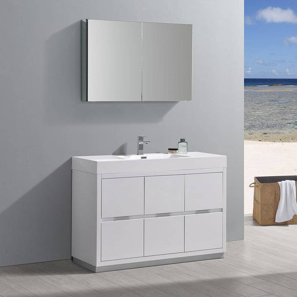 Fresca FVN8448WH Valencia 48" Glossy White Free Standing Modern Bathroom Vanity with Medicine Cabinet