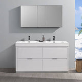 Fresca FVN8460WH-D Valencia 60" Glossy White Free Standing Double Sink Modern Bathroom Vanity with Medicine Cabinet
