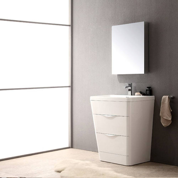 Fresca FVN8525WH Milano 26" Glossy White Modern Bathroom Vanity with Medicine Cabinet