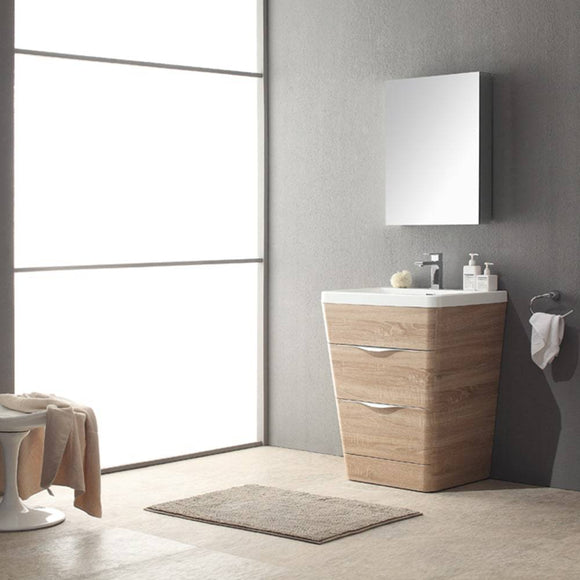 Fresca FVN8525WK Milano 26" White Oak Modern Bathroom Vanity with Medicine Cabinet