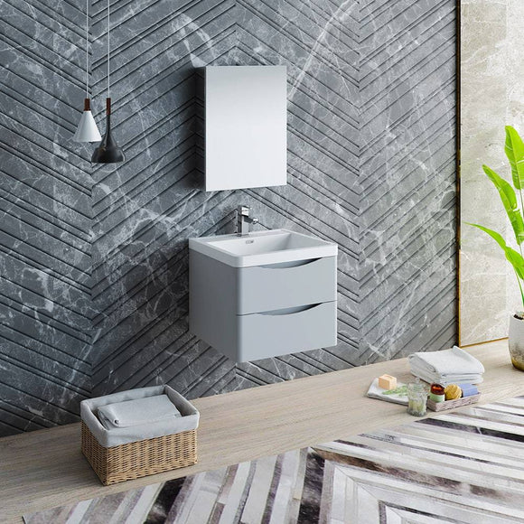 Fresca FVN9024GRG Tuscany 24" Glossy Gray Wall Hung Modern Bathroom Vanity with Medicine Cabinet