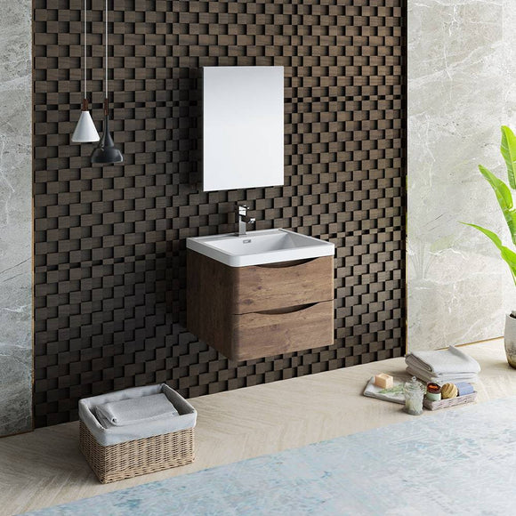 Fresca FVN9024RW Tuscany 24" Rosewood Wall Hung Modern Bathroom Vanity with Medicine Cabinet