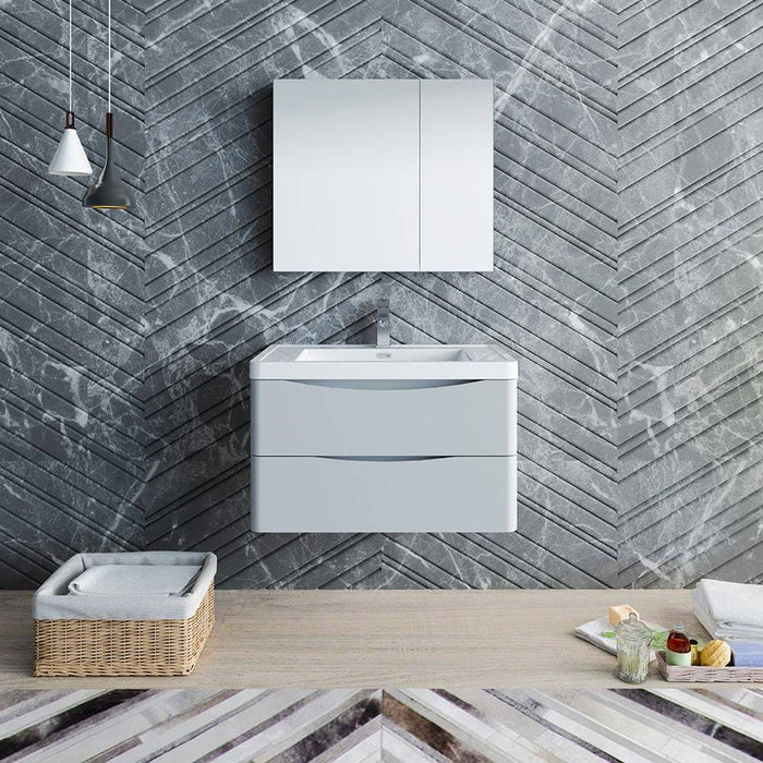 Fresca FVN9032GRG Tuscany 32" Glossy Gray Wall Hung Modern Bathroom Vanity with Medicine Cabinet