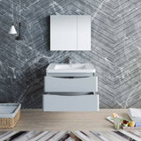 Fresca FVN9032GRG Tuscany 32" Glossy Gray Wall Hung Modern Bathroom Vanity with Medicine Cabinet