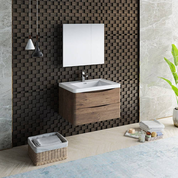 Fresca FVN9032RW Tuscany 32" Rosewood Wall Hung Modern Bathroom Vanity with Medicine Cabinet