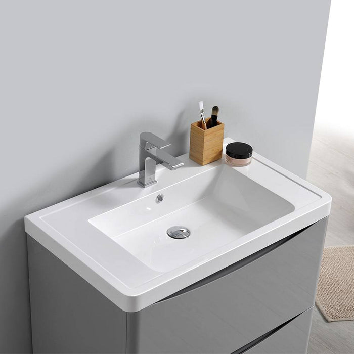 Fresca FVN9036GRG Tuscany 36" Glossy Gray Wall Hung Modern Bathroom Vanity with Medicine Cabinet