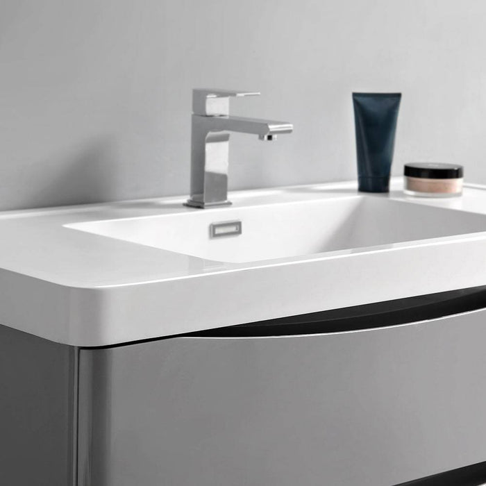 Fresca FVN9036GRG Tuscany 36" Glossy Gray Wall Hung Modern Bathroom Vanity with Medicine Cabinet