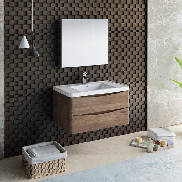 Fresca FVN9036RW Tuscany 36" Rosewood Wall Hung Modern Bathroom Vanity with Medicine Cabinet