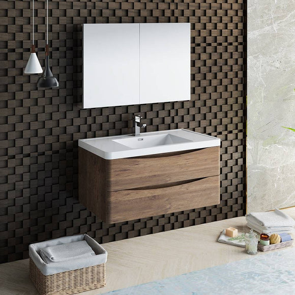 Fresca FVN9040RW Tuscany 40" Rosewood Wall Hung Modern Bathroom Vanity with Medicine Cabinet