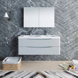 Fresca FVN9048GRG-D Tuscany 48" Glossy Gray Wall Hung Double Sink Modern Bathroom Vanity with Medicine Cabinet