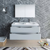 Fresca FVN9048GRG-D Tuscany 48" Glossy Gray Wall Hung Double Sink Modern Bathroom Vanity with Medicine Cabinet